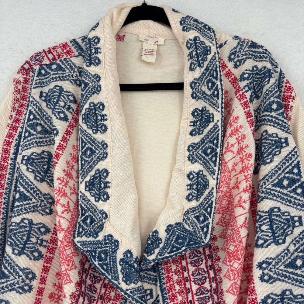 Sundance Open Front Cardigan Sweater Women XL Cream Red Blue Southwestern Print - Picture 2 of 8